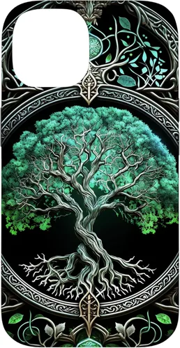 Vista 4 de Tree of Life Yoga Spiritual Celtic Viking Green Black Case for iPhone 17