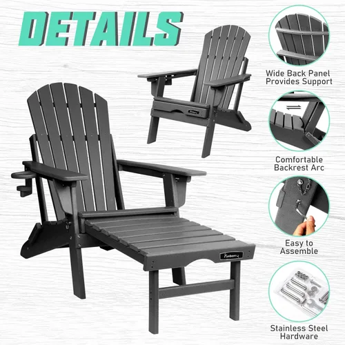 Vista 5 de Silla Adirondack con respaldo ajustable, sillas Adirondack plegables,Sillas Adirondack de plástico con otomana,Silla Adirondack resistente a