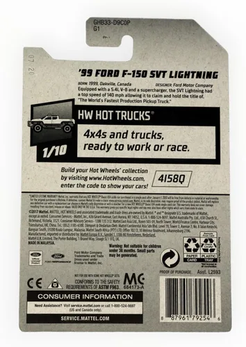 Vista 3 de Hot Wheels '99 Ford F 150 SVT Lightning, [Oro] 237/250 Camiones calientes 1/10