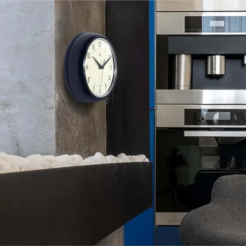 Vista 2 de Infinity Instruments Reloj de pared redondo retro de 9,5 pulgadas para interior, azul marino
