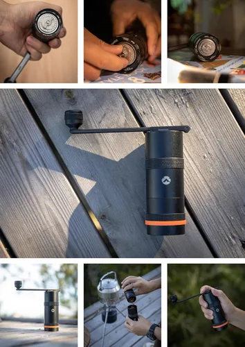 Vista 7 de CAMPINGMOON Molinillo de café manual para acampar acero inoxidable pequeño negro CC-115-BK plateado