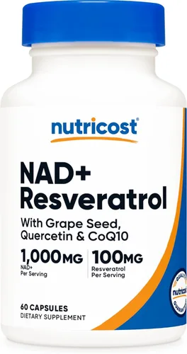 Nutricost NAD+ (1000mg) with Resveratrol (100mg) 60 Capsules - with Grape Seed, Quercetin & CoQ10, GMO-Free, Gluten-Free, 30 Servings
