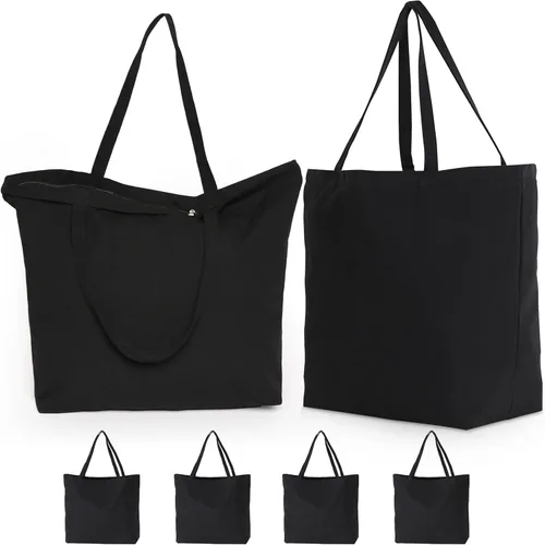 Vista 17 de Koolmox Bolsas de lona color beige, paquete de 6 bolsas de algodón resistentes de 13.5 x 13.5 pulgadas, 12 onzas, con asas e parte inferior, bolsa