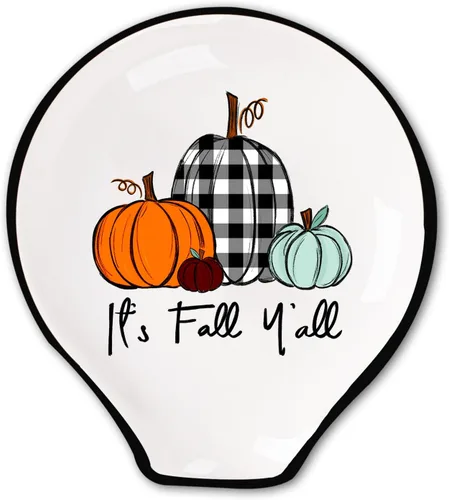Whaline Soporte para cucharas de cerámica de calabaza de otoño, platos de salsa de temporada MIni para otoño, Acción de Gracias, soporte para