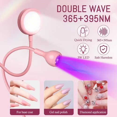 Vista 101 de AORAEM Lámpara LED UV para uñas: lámpara U V de cuello de cisne de doble cabeza para uñas de gel, luz LED de curación flash con 6 lupas para el Negro