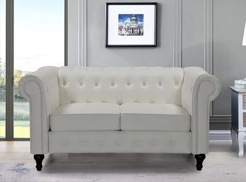 Vista 10 de Teressa Sofá biplaza Chesterfield de terciopelo para sala de estar, apartamento u oficina, sofá moderno de dos plazas de mediados de siglo