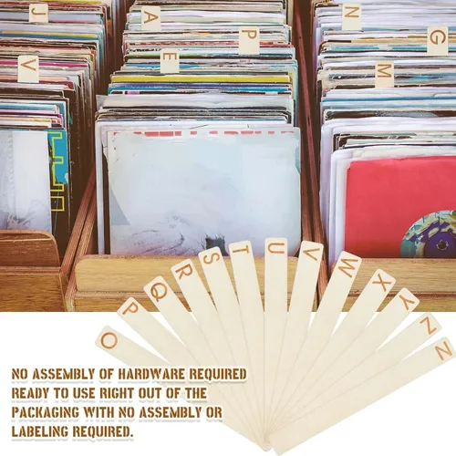 Vista 4 de Soaoo 26 separadores de discos de vinilo de madera alfabéticos A-Z de una sola cara horizontal y vertical, separadores de discos de álamo