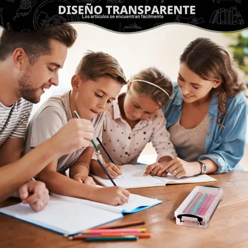 Vista 6 de Gueevin Caja de lápices de gran capacidad de plástico de 24 piezas, estuche de lápices transparente de plástico con tapa de cierre hermético, caja