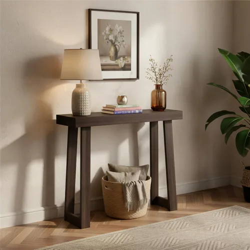 Vista 27 de Plank+Beam Mesa consola de madera maciza, 46 pulgadas, mesa de sofá, mesa de entrada estrecha para pasillo, detrás del sofá, sala de estar, Blanco
