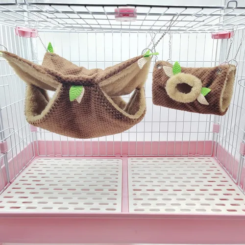 Vista 3 de Hamaca de animales pequeños, hamaca colgante de hámster y túnel de cama cálida jaula de nido para colgar túnel y hamaca para planeador de azúcar