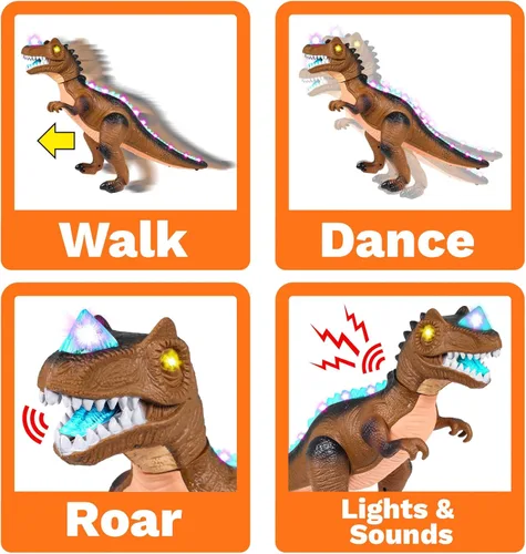 Vista 2 de Juguetes de dinosaurio T Rex con control remoto RC para niños, luces LED, sonidos de color marrón, a partir de 3 años