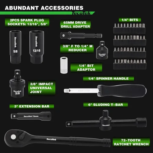 Vista 3 de TecoTek Juego de llaves de impacto de 3/8 pulgadas, 109 piezas, SAE (5/16"-1") y métrico (6mm-24mm), profundo y poco profundo, 6 puntos