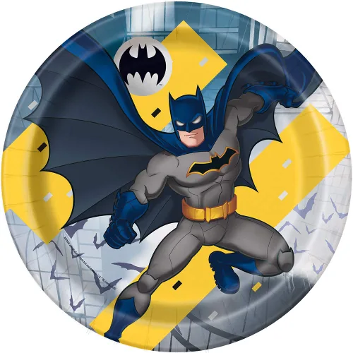 Batman - Platos redondos de 9 pulgadas (paquete de 8), platos de papel multicolor para cumpleaños y fiestas de niños