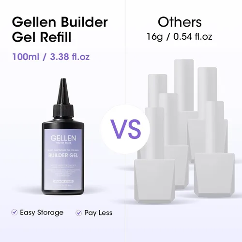 Vista 5 de Gellen Gel constructor de uñas transparente de 3.4 fl oz, gel fortalecedor de color duro, construcción de ápice de uñas, gel de uñas UV de larga