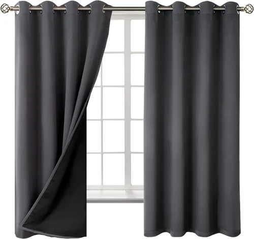 Vista 8 de BGment - Cortinas con aislamiento térmico para habitación, 100 % opacas, con forro negro, cortina de doble capa con ojales, reduce el ruido