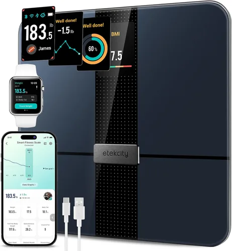 Vista 15 de Etekcity Báscula Digital de Peso Corporal para Baño, Pantalla LCD Azul Grande con Retroiluminación, Mediciones de Alta Precisión, Vidrio Templado