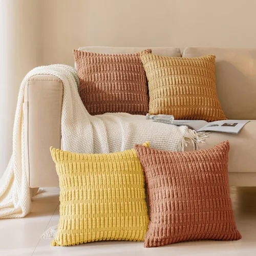 Vista 10 de Softalker Juego de 4 fundas de almohada de pana suave a rayas bohemias de 16 x 16 pulgadas, fundas decorativas modernas para sofá, dormitorio, sala