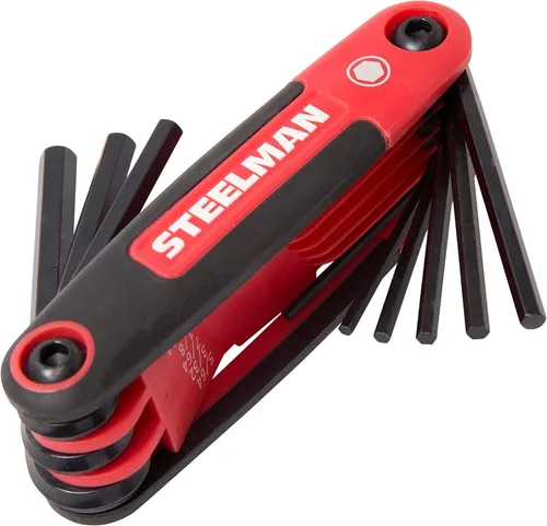Vista 8 de Steelman Juego de 3 herramientas de llaves hexagonales plegables, SAE, métricas y Torx Allen, extremos biselados, agarre de goma