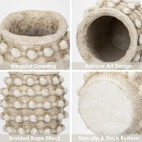 Vista 2 de Jarrón rústico de granja, florero beige bohemio para hierba de las pampas, pequeños jarrones anudados texturizados para flores, jarrones decorativos