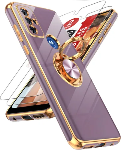 Vista 8 de LeYi Funda para teléfono Moto G Play 2023: con protector de pantalla de vidrio templado (paquete de 2) Soporte de anillo giratorio de 360°, soporte
