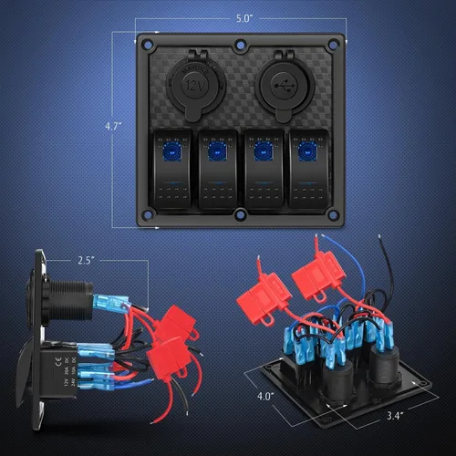 Vista 8 de Nilight - Panel de interruptor basculante de 3 bandas 90115C Panel de interruptores de aluminio precableado impermeable con enchufe de cargador USB