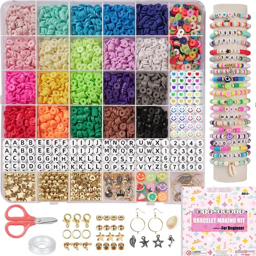 Vista 10 de Mio Angle Kit de fabricación de pulseras de cuentas de arcilla de 24 colores, cuentas planas, para hacer joyas de amistad, cuentas heishi