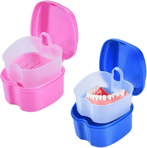 Vista 8 de KISEER Caja de baño de dentadura negra con soporte para tazas, contenedor de remojo con cesta coladora para limpieza de viajes