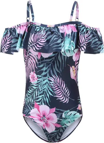 Vista 15 de Trajes de baño de una pieza para niñas, traje de baño con volantes de un hombro Bandera estadounidense 06