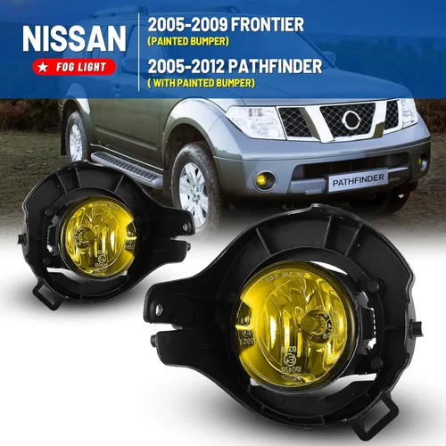Vista 2 de Luces antiniebla para Nissan 2005-2009 Frontier / 2005-2012 Pathfinder Lámparas Asamblea Conductor Pasajero Reemplazo Amarillo Ámbar