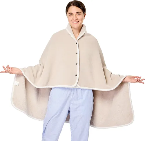 Vista 4 de XING YE CHUAN Manta de forro polar, cómoda manta de poncho con botones, mantas de felpa sin mangas, para mujer, cubierta envolvente