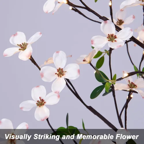 Vista 8 de Lightshare Árbol de Flores de Cornejo Iluminado de 6 Pies, Planta Artificial de 120L con Bayas, Luces Blancas Cálidas para Primavera, Decoración