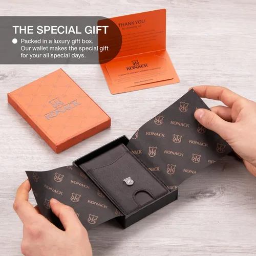 Vista 6 de KONACK Minimalist Wallet For Men with RFID Blocking Front Pocket Bifold Leather Mens Wallet with Gift Box