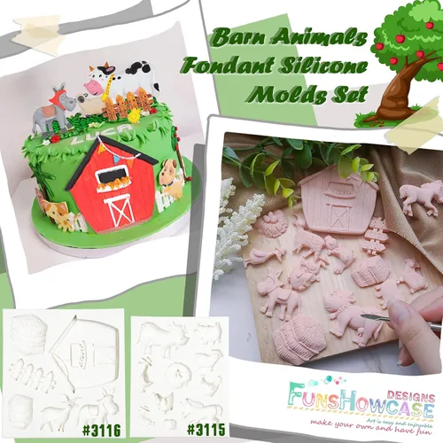 Vista 3 de Barn Animals - Moldes de silicona para decoración de pasteles, decoración de cupcakes, resina epoxi, arcilla polimérica, 2