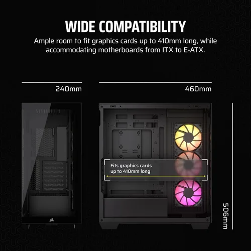 Vista 11 de CORSAIR iCUE Link 3500X RGB Mid-Tower ATX Carcasa para PC – Vidrio Templado Panorámico – Compatible con Placa Base de Conexión Inversa – 3X Negro