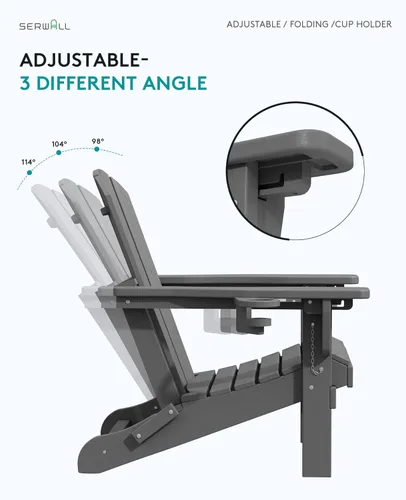Vista 3 de SERWALL Juego de 2 sillas plegables Adirondack ajustables con 3 posiciones reclinables, Adirondack de polietileno de alta densidad para todo