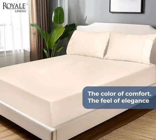 Vista 9 de Royale Linens Sábana bajera ajustable de algodón 100% orgánico - Tejido percal - Sábanas bajeras de bolsillo profundo súper suaves - Sábana elástica
