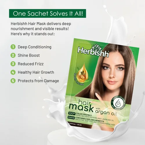 Vista 6 de Herbishh Mascarilla de argán para el cabello, acondicionador e hidratación profundos para un cabello de aspecto más saludable, 0.88 onzas
