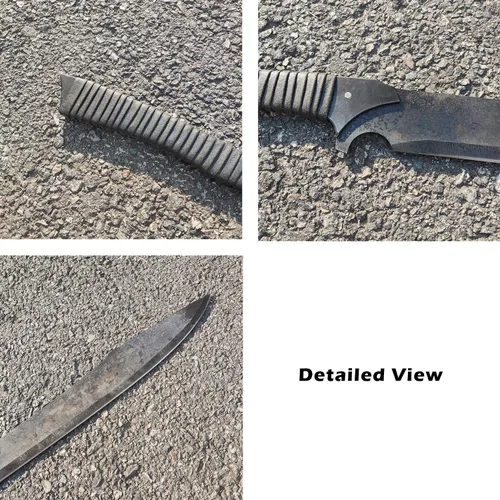 Vista 5 de Espada machete de acero al manganeso de espiga completa hecha a mano de 34.6 pulgadas con funda para práctica, uso al aire libre