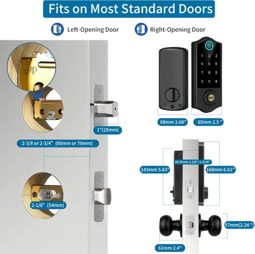 Vista 6 de HARFO Cerraduras inteligentes de huellas dactilares para puerta delantera con mango, control por aplicación, cerradura de puerta sin llave