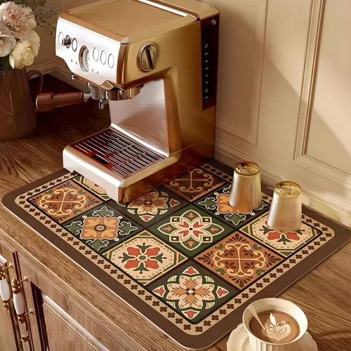 Vista 10 de Tapete de Café, Tapete de Secado de Platos Estilo Bohemio, Absorción Rápida de Agua, Oculta Manchas, Fácil de Limpiar, Se Adapta a Accesorios