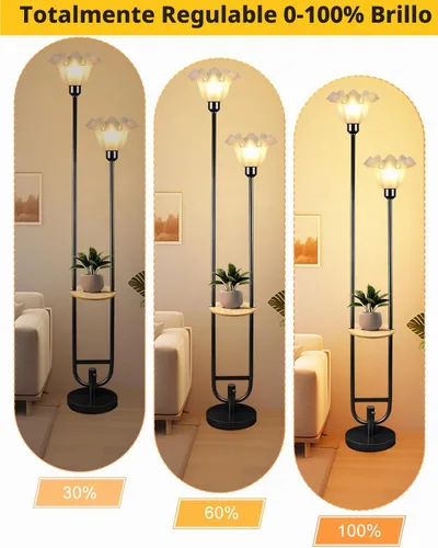 Vista 2 de Lámparas de Pie Regulables de Flores con Mesa, Lámpara de Pie Floral de 2 Luces, 3000K Blanco Cálido Estilo Candelabro Lámpara de Pie Moderna
