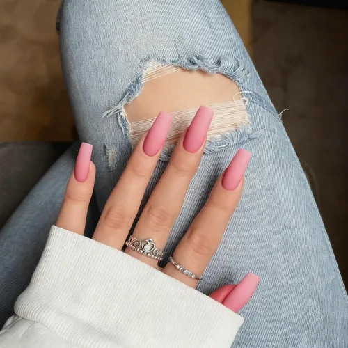 Vista 27 de Xcreando - Uñas postizas Baby Pink de longitud media y largas, estilo coffin cuadrado, uñas acrílicas con pegamento, uñas postizas de color sólido