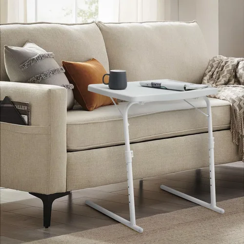 Vista 16 de Magshion Bandeja de TV inclinable ajustable de 22 pulgadas, mesa para cena en cama o sofá, cómoda mesa negra plegable con 3 ajustes de ángulo