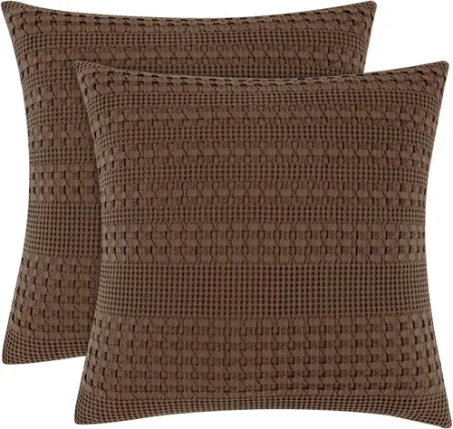 Vista 368 de PHF - Fundas de almohada 100% algodón con tejido gofre europeo, 26 x 26 pulgadas, 2 unidades para decoración elegante del hogar, para cama, sin
