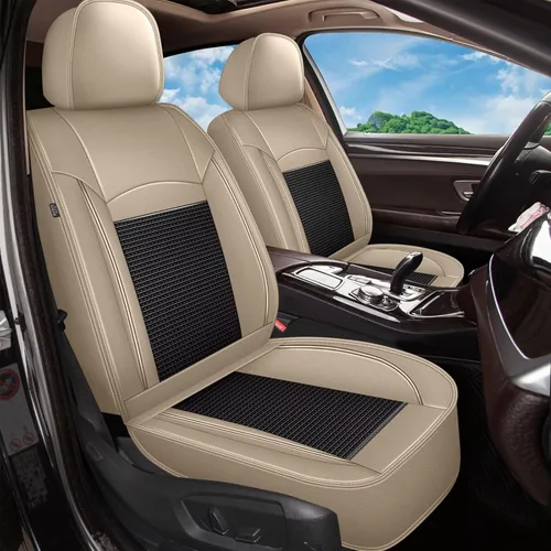 2 Front Seat Covers for Cadillac ATS 2013-2018: Car Seat Covers Leather Waterproof Ice Silk Breathable Car Seat Cushion Protector (2 Seats, Black &