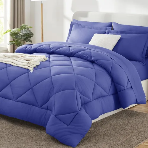 Vista 58 de CozyLux Juego de edredón de tamaño Queen, rojo burdeos, toda la ropa de cama en una sola bolsa, 7 piezas: edredón, fundas de almohada y de almohada