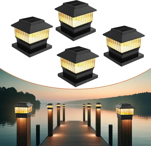 Vista 24 de Luces solares modernas para tapa de poste #2 (se adapta al poste de 4 x 4, nominal 5 x 5), 50 lúmenes con tres opciones de temperatura de color, luz
