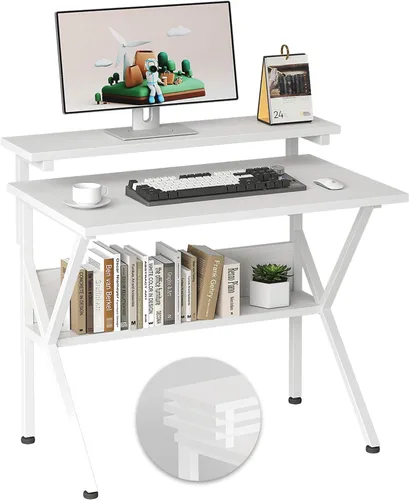 Vista 13 de COTUBLR Escritorio pequeño, escritorio de computadora pequeño de 27.5 pulgadas para espacios pequeños, escritorio de computadora con soporte