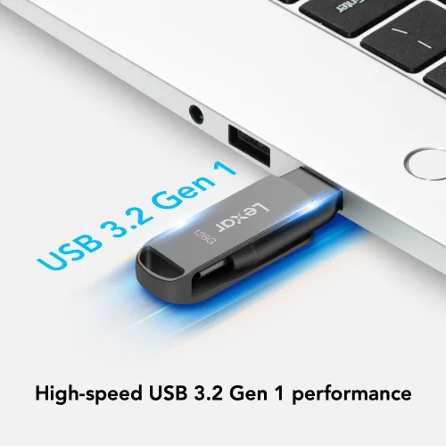 Vista 2 de Lexar 128GB JumpDrive Dual Drive D400 USB 3.2 Type-C & Type-A, unidad flash para expansión de almacenamiento, respaldo de fotos para iPhone 15