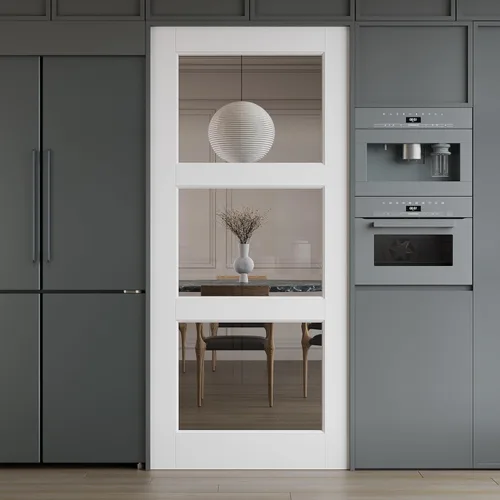 Vista 27 de 3-Lite - Losa de puerta de vidrio transparente templado de 18 x 80 pulgadas, coctelera interior pintable, adecuada para sala de estar, despensa